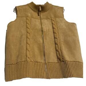Real Leather Vest Ribbed Designer Studio Original Women’s Size M Cable knit